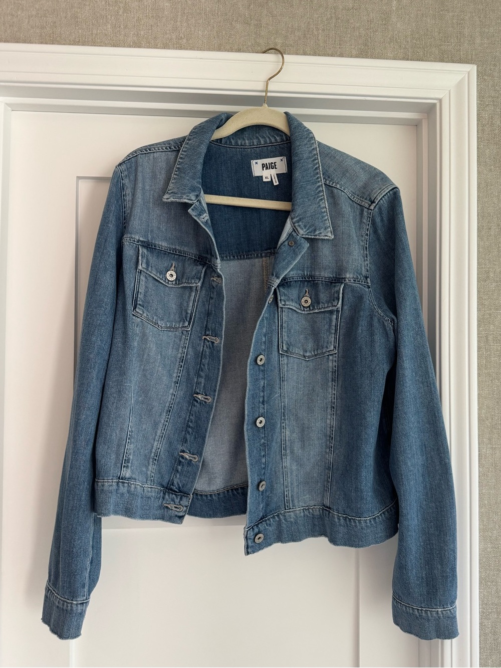 PAIGE Women's Light Blue Denim Jacket, size XL